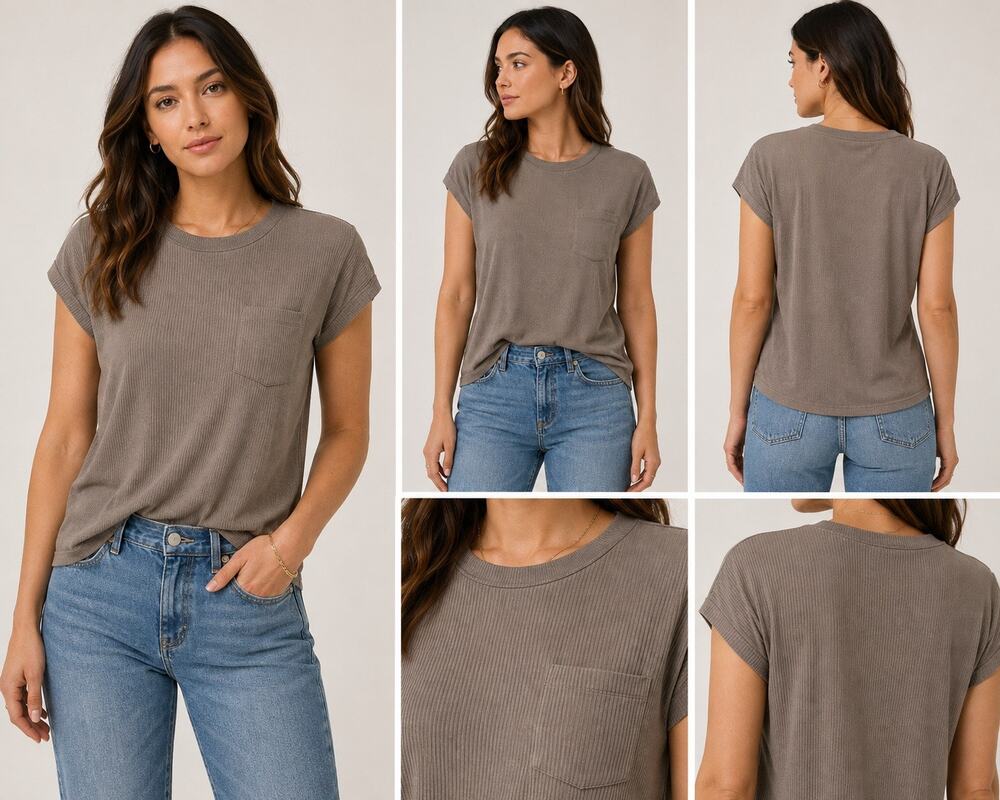 Madewell Eastover Ribbed Pocket Tee Taupe Size Small